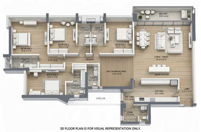 Oberoi Elysian Goregaon - Floor plan 4 BHK 2538 Sq.ft