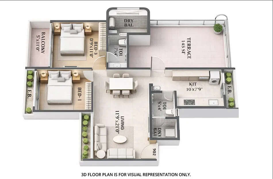 Floor plan for 2 BHK