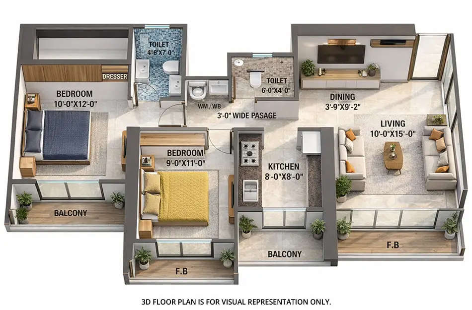 Floor plan for 2 BHK