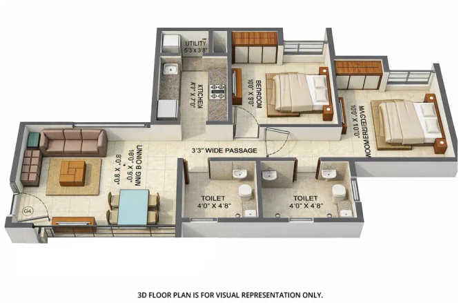 Lodha Aquaville Series Dombivali - Floor plan 2 BHK 587 Sq.ft