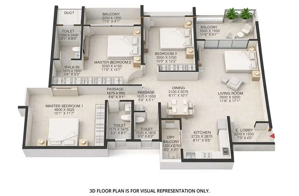 Floor plan for 3 BHK