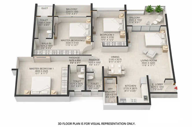 Shubh Veda Akurdi - Floor plan 3 BHK 1241 Sq.ft
