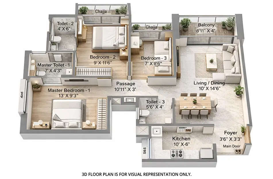 Floor plan for 2.5 BHK