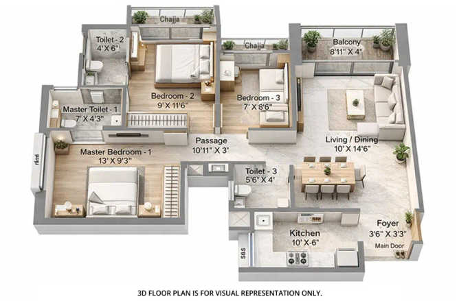 Raheja Lunaris Juinagar - Floor plan 2.5 BHK 725 Sq.ft