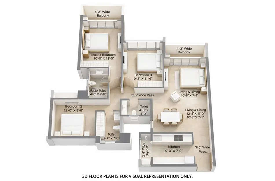 Floor plan for 3 BHK