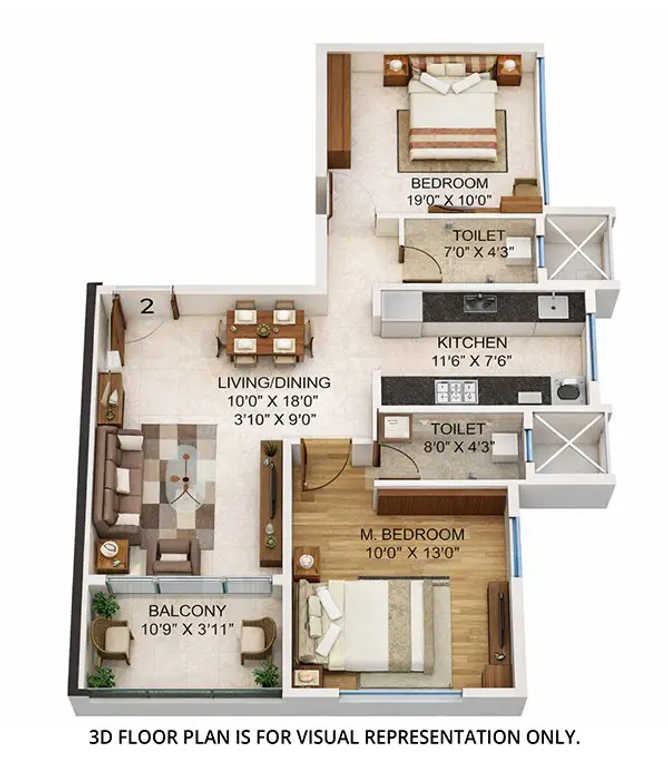 MICL Aaradhya One Park Ghatkopar - Floor plan 2 BHK 732 Sq.ft