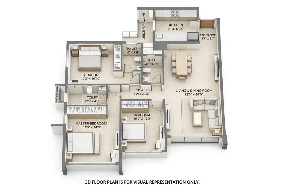Floor plan for 3 BHK