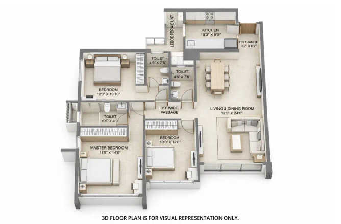 4th Avenue Sunteck City Goregaon - Floor plan 3 BHK 1036 Sq.ft