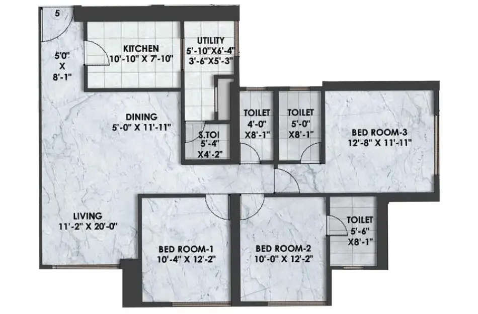 Floor plan for 3 BHK
