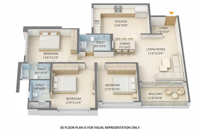 Saniket WYCE Exclucity Bavdhan - Floor plan 3 BHK 1110 Sq.ft