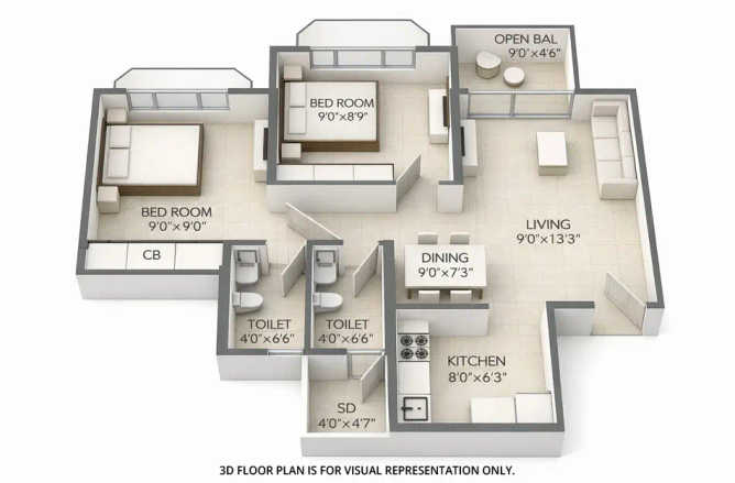 Marathon Nextown Dombivali - Floor plan 2 BHK 449 Sq.ft