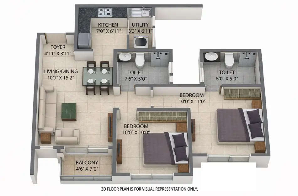 Floor plan for 2 BHK