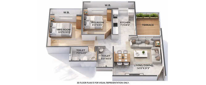 Akshar River Gate Panvel - Floor plan 2 BHK 403 Sq.ft