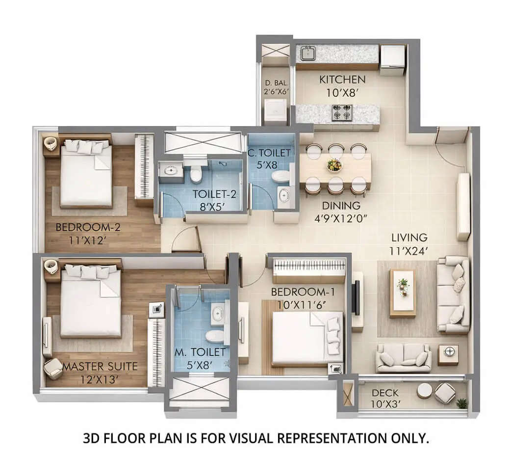 Floor plan for 3 BHK