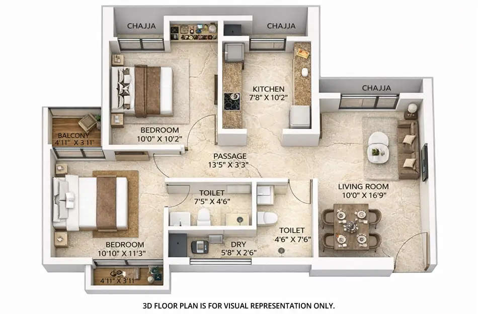 Floor plan for 2 BHK