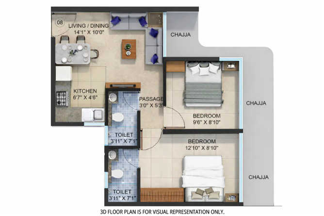 Spenta Ornata Chembur - Floor plan 2 BHK 463 Sq.ft