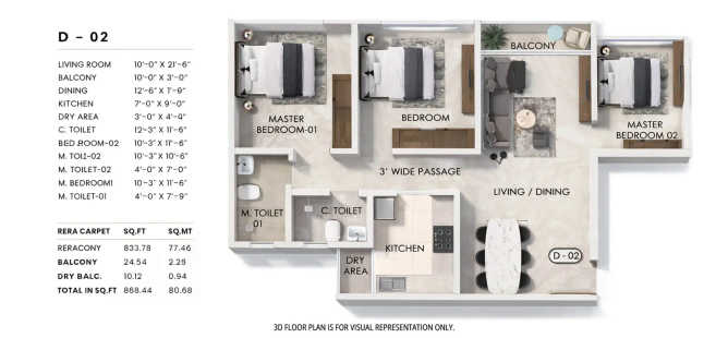 Sheth Promont Sion - Floor plan 3 BHK 868 Sq.ft