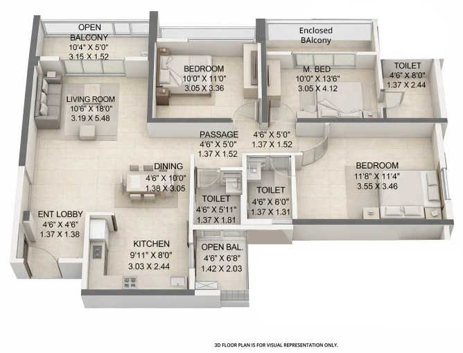 Pride Purple Park Titan Hinjewadi - Floor plan 3 BHK 988 Sq.ft