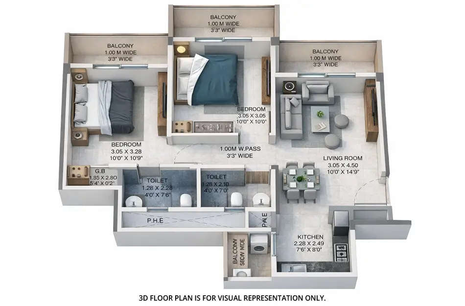 Floor plan for 2 BHK