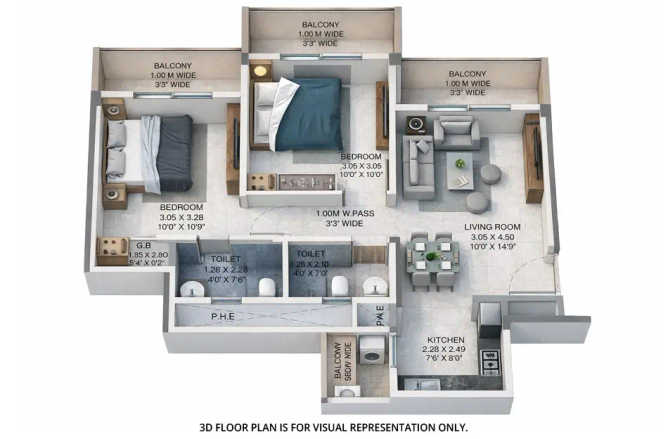 Provident Metroplex Kalyan - Floor plan 2 BHK 637 Sq.ft