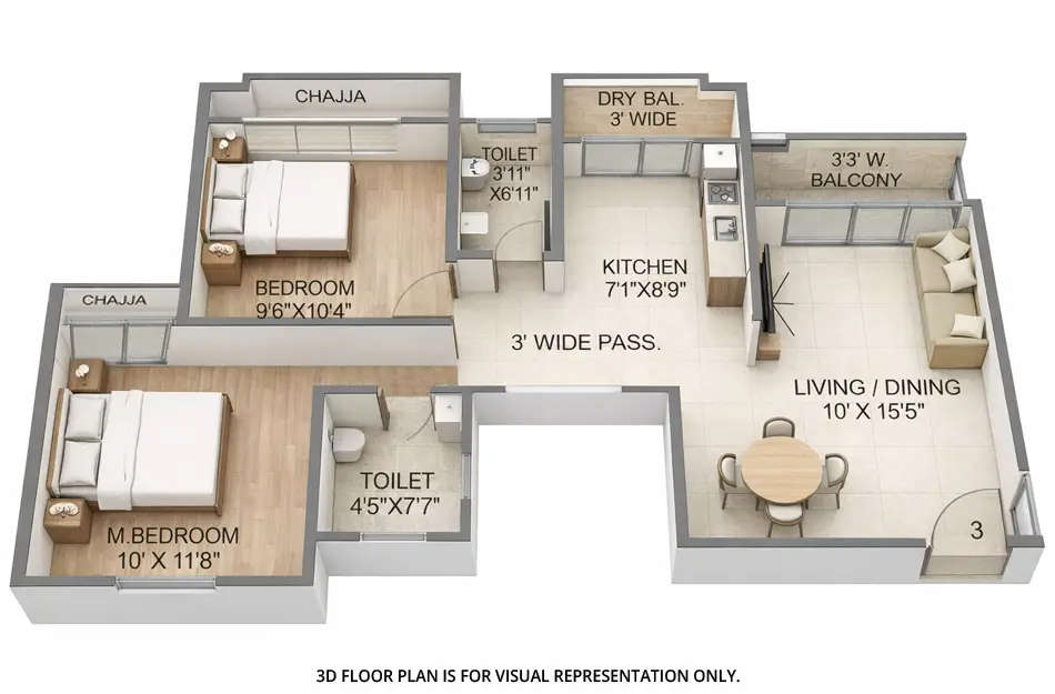 Floor plan for 2 BHK