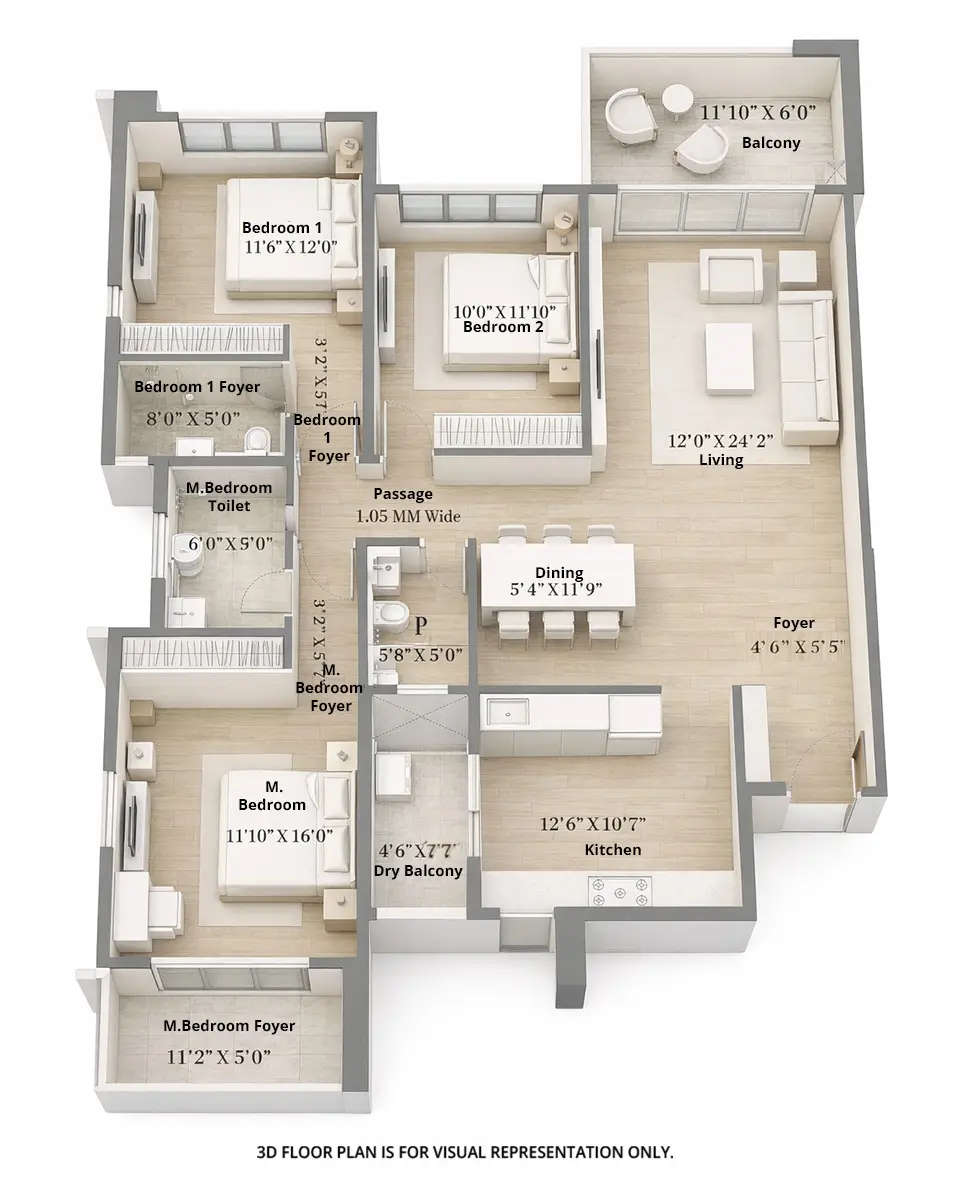 Floor plan for 3 BHK