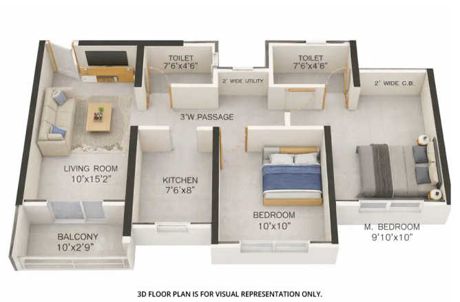 Provident Palmvista Dombivali - Floor plan 2 BHK 637 Sq.ft