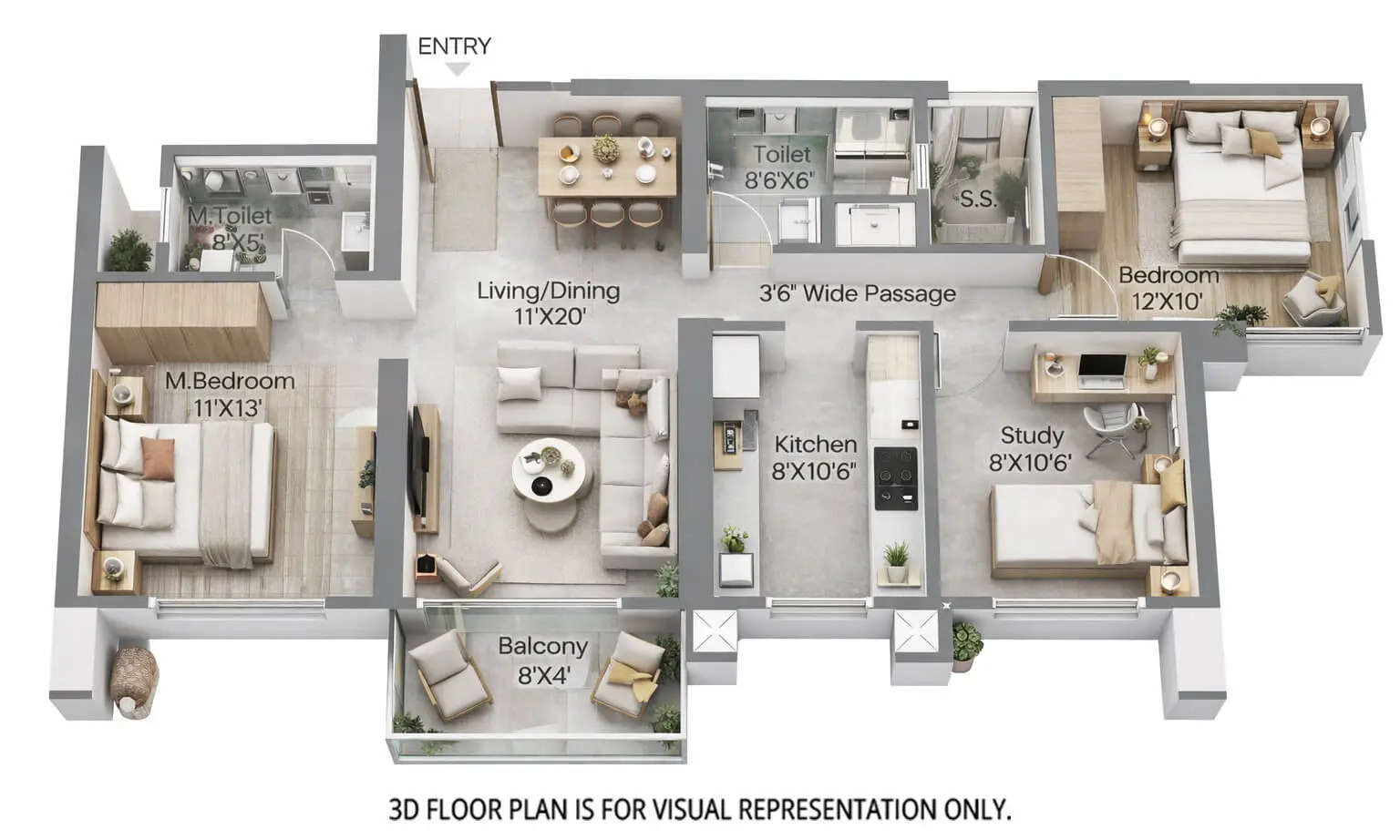 Floor plan for 3 BHK