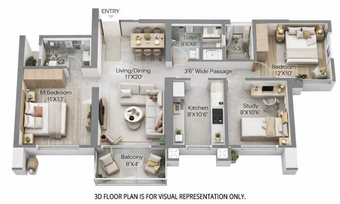 L & T Rejuve 360 Mulund - Floor plan 3 BHK 904 Sq.ft