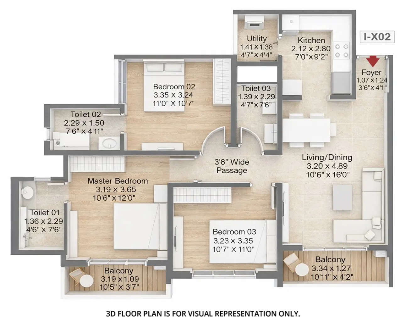 Floor plan for 3 BHK