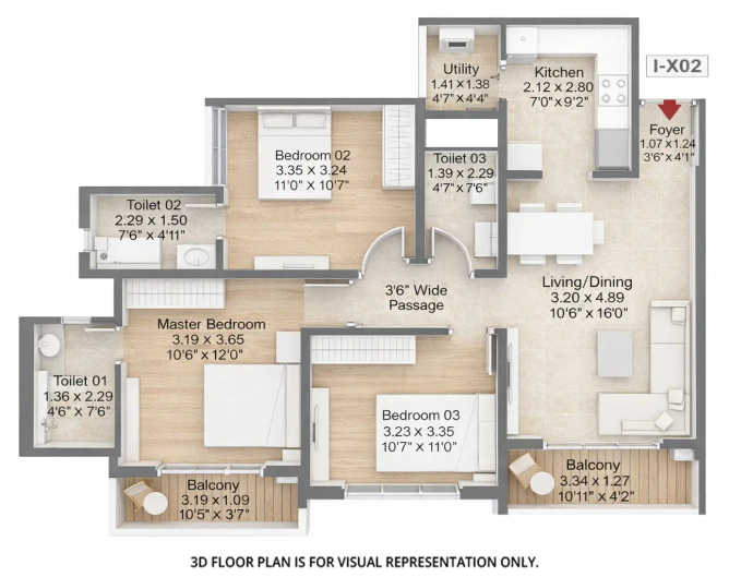 Godrej Evergreen Square Hinjewadi - Floor plan 3 BHK 924 Sq.ft