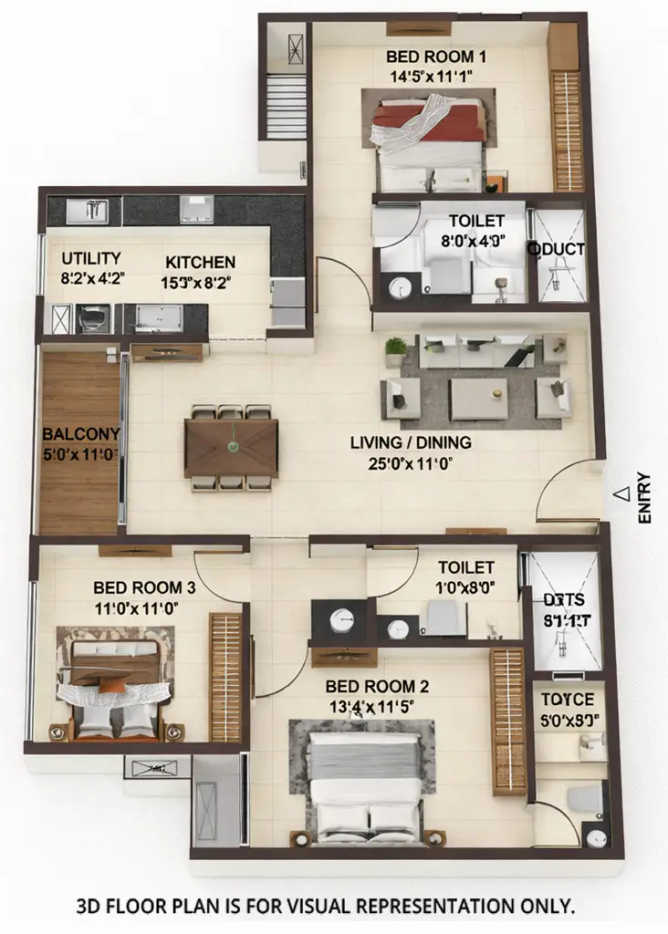 Casagrand Jarvis Siruseri - Floor plan 3 BHK 1508 Sq.ft