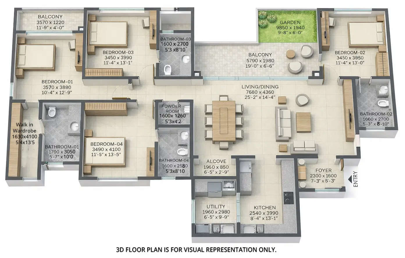 Floor plan for 4 BHK