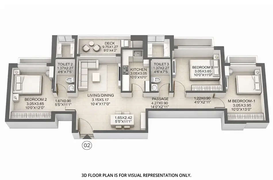Floor plan for 3 BHK