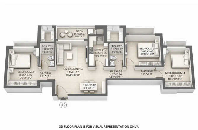 Godrej Ascend Kolshet Road - Floor plan 3 BHK 855 Sq.ft