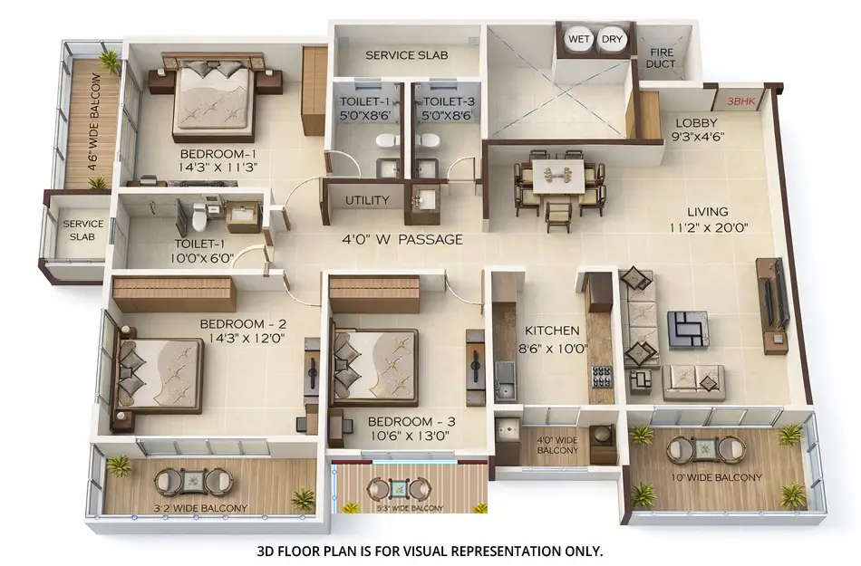 Floor plan for 3 BHK