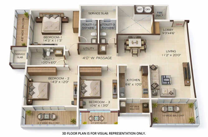 Regency Antilia Ulhasnagar - Floor plan 3 BHK 1050 Sq.ft