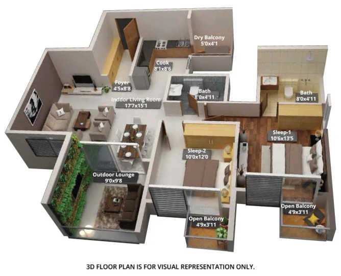 Purva Aspire Bavdhan - Floor plan 2 BHK 779 Sq.ft