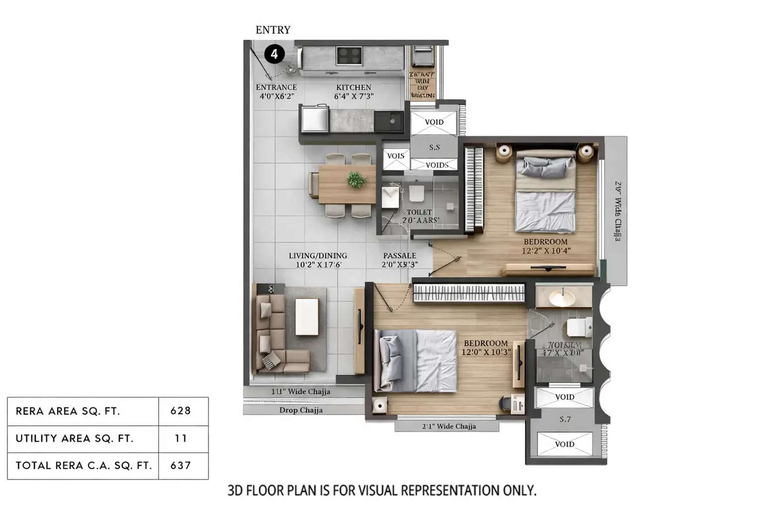 Floor plan for 2 BHK