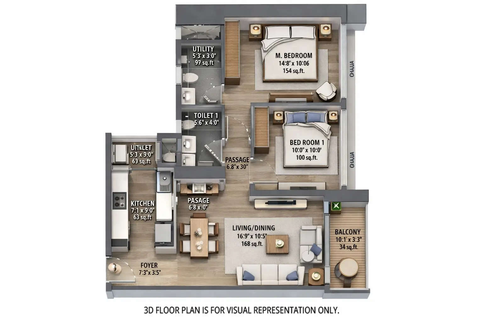 Floor plan for 2 BHK