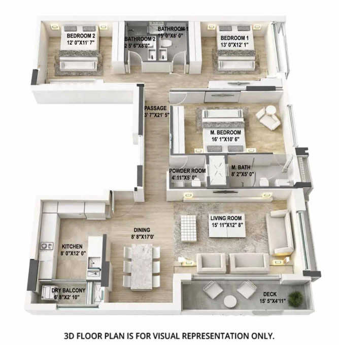 Rustomjee Prive Bandra - Floor plan 3 BHK 1300 Sq.ft