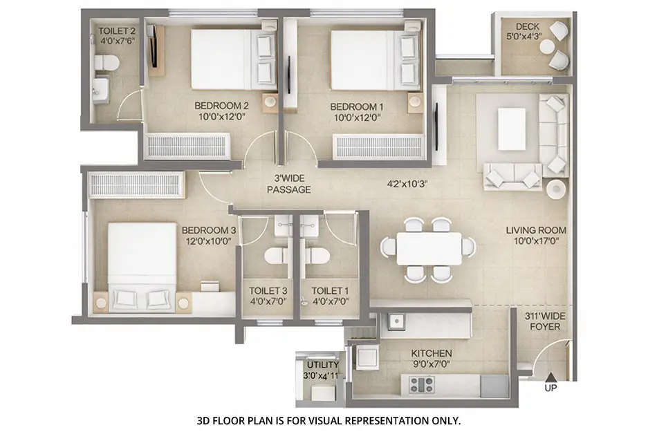 Floor plan for 3 BHK