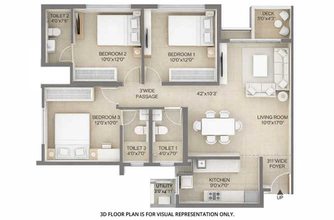 Chandak Highscape City Chembur - Floor plan 3 BHK 848 Sq.ft
