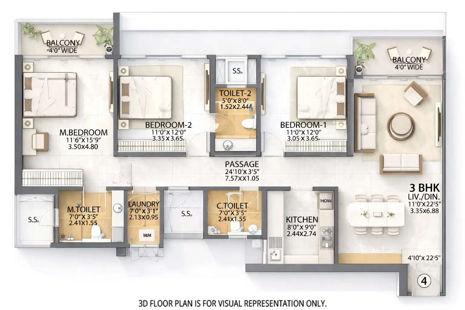 Floor plan for 3 BHK
