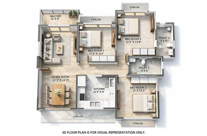 Juhi Luxuria Kharghar - Floor plan 3 BHK 1665 Sq.ft