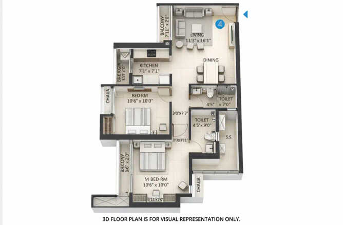 Shapoorji Northern Lights Pokhran Road 2 - Floor plan 2 BHK 734 Sq.ft