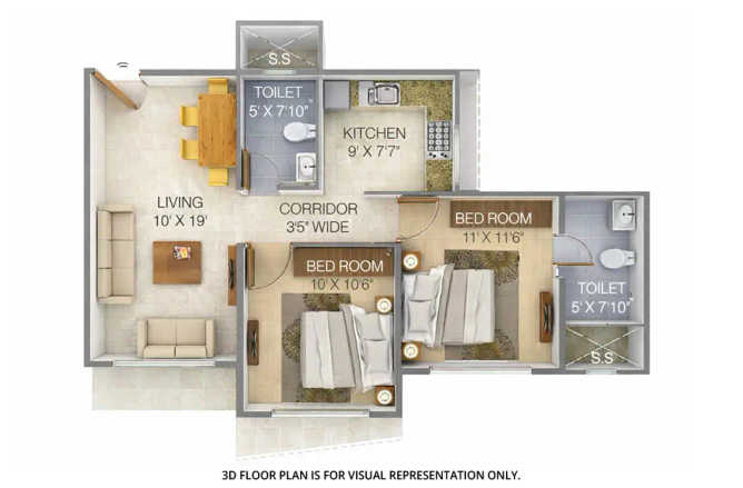 Tridhaatu Morya Chembur - Floor plan 2 BHK 671 Sq.ft