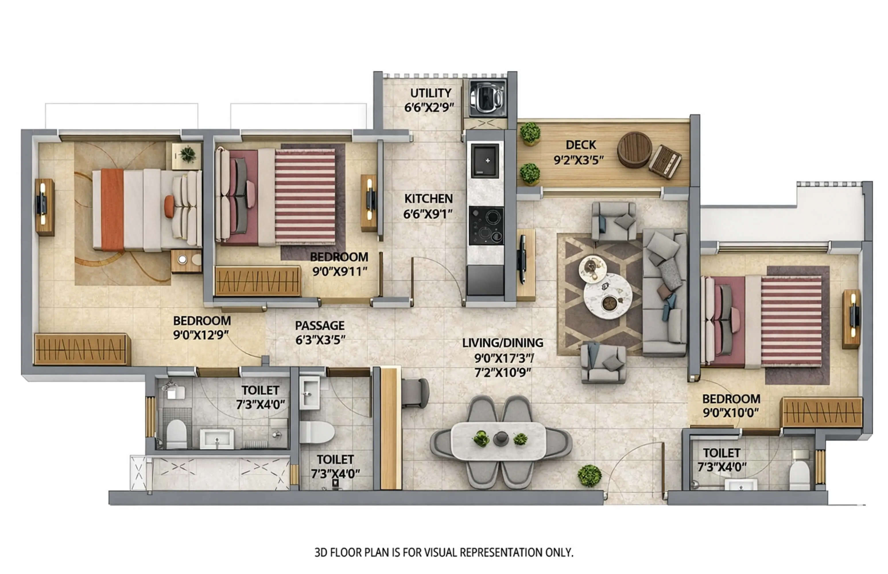 Floor plan for 3 BHK