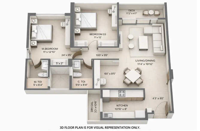 Embassy One Pokhran Road 2 - Floor plan 2 BHK 929 Sq.ft