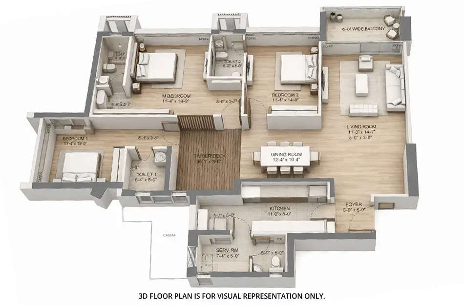Floor plan for 3 BHK